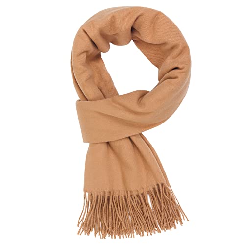 Damen Webschal Großer Schal Lange Schal aus Kaschmirimitat Breite Umhängetuch Shawl mit Fransen Elegant Damenschal Winterschal Modisch für Herbst Winter Einfach Basic 70×180cm - Einfarbig Gelb Khaki von Camilife