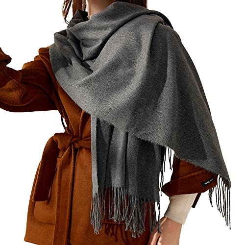 Damen Webschal Schal Lange Schal Breite Shawl mit Fransen Elegant Damenschal aus Kaschmirimitat Winterschal Umhängetuch Modisch Warm für Herbst Winter Einfach Basic 70×180cm - Einfarbig Dunkelgrau von Camilife