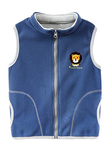 Kinder Jungen Mädchen Polar Fleece Weste Stehkragen Reißverschluss Fleeceweste Kinderweste Ärmellose Kinderjacke Süß Lieblich Cartoon Löwe Pattern Dunkelblau Herstellergr. 130 von Camilife