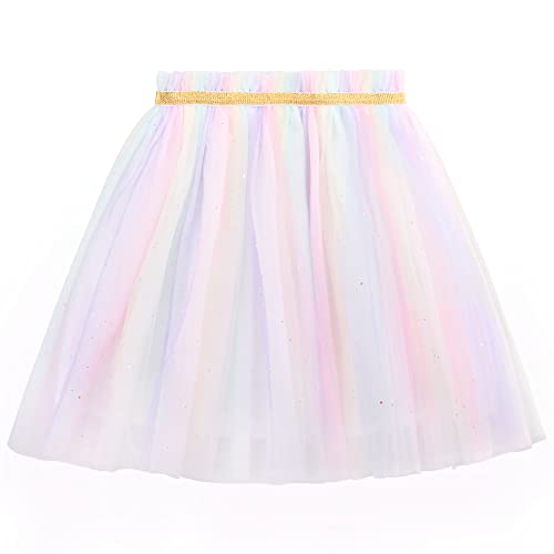 Kinder Mädchen Tutu Rock Regenbogen Tütü Rock Pailletten Prinzessinrock Bunte Minirock Tüllrock Ballett Elastischer Bund Süß Lieblich für Casual Partys Feiern - Mehrfarbig Herstellergr. 130 von Camilife