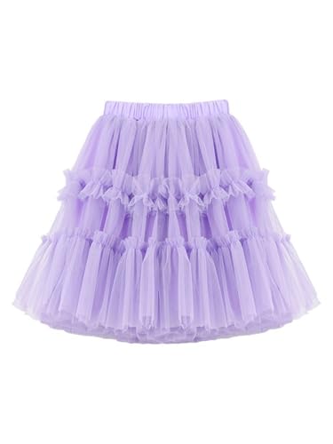 Kinder Mädchen Tuturock Minirock Tüllrock mit Falte Tütürock Prinzessinrock Ballett Tutu mit Elastischer Bund Kurzer Rock - Hellviolett Herstellergr. 150 von Camilife
