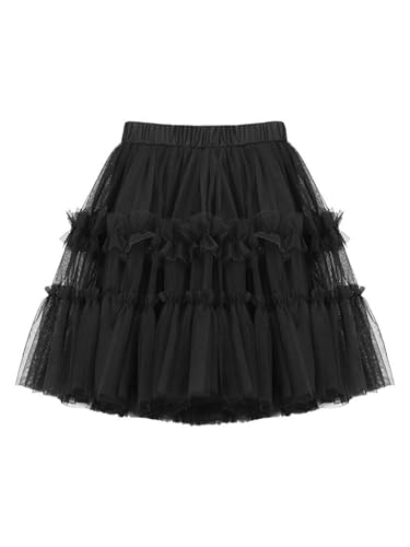 Kinder Mädchen Tuturock Minirock Tüllrock mit Falte Tütürock Prinzessinrock Ballett Tutu mit Elastischer Bund Kurzer Rock - Schwarz Herstellergr. 140 von Camilife