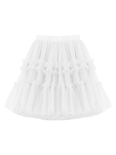 Kinder Mädchen Tuturock Minirock Tüllrock mit Falte Tütürock Prinzessinrock Ballett Tutu mit Elastischer Bund Kurzer Rock - Weiß Herstellergr. 150 von Camilife