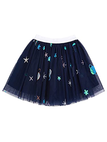 Kinder Mädchen Tuturock Prinzessinrock Minirock Tüllrock Ballett Tütü Rock Kurzer Rock mit Elastischer Bund Kosmisches Thema Stil Stern Muster - Marineblau Herstellergr. 120 von Camilife