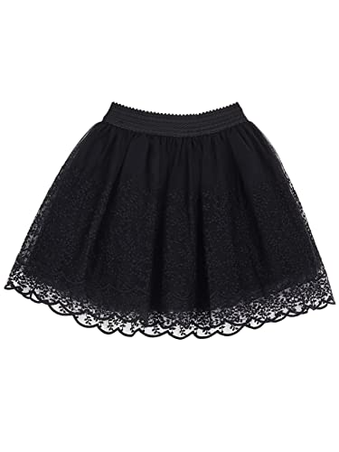 Kinder Mädchen Tuturock Spitzen Prinzessinrock Ballett Tütü Rock mit Breiter Elastischer Bund Mode Kurzer Rock mit Blumenstickerei - Schwarz Herstellergr. 150 von Camilife