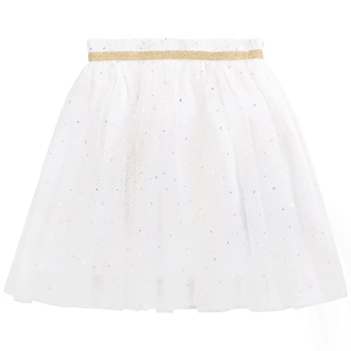 Kinder Mädchen Tuturock Sternenhimmel Pailletten Prinzessinrock Minirock Tüllrock Ballett Rock mit Elastischer Bund Lieblich - Weiß Herstellergr. 130 von Camilife