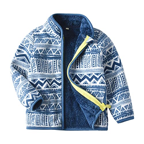 Kleinkind Kinder Jungen Mädchen Verdickte Polarfleece Jacke mit Stehkragen Reißverschluss Fleecejacke Kinderjacke Herbst Winter - Geometrisch Muster Blau Herstellergr. 100 von Camilife