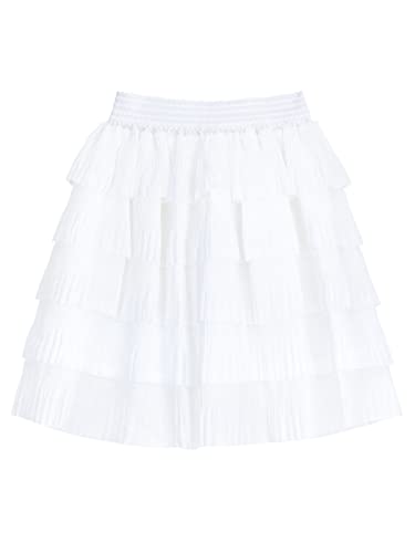 Kleinkind Kinder Mädchen Chiffon Kuchenrock Stufenrock in Mittlere Länge Prinzessinrock Mittellanger Rock mit Elastischer Bund Lieblich Mode - Weiß Herstellergr. 110 von Camilife