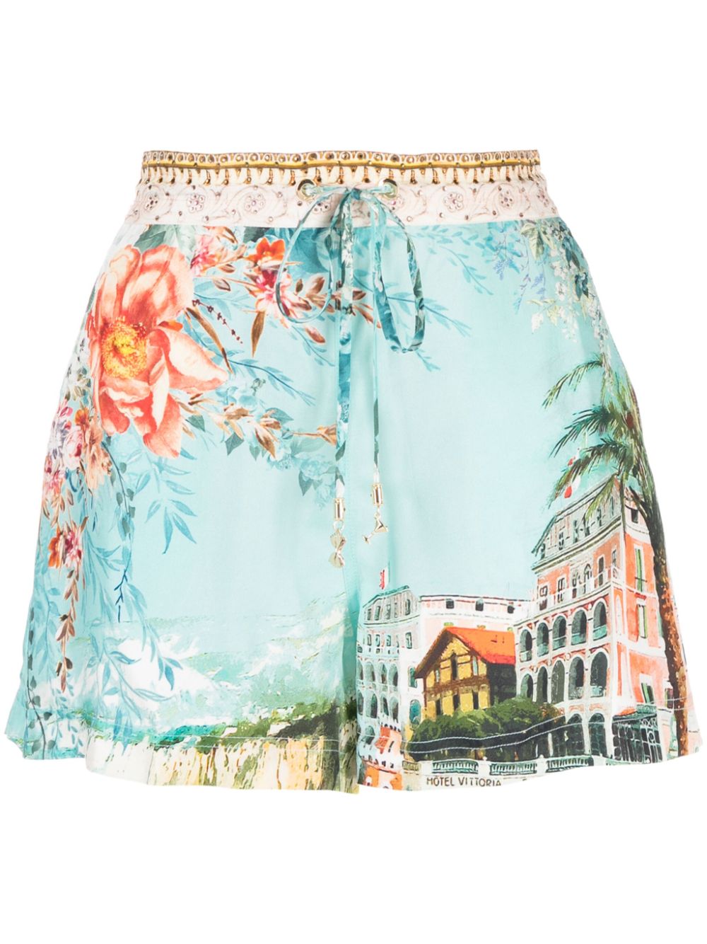 Camilla Seidenshorts mit "From Sorrento"-Print - Mehrfarbig von Camilla