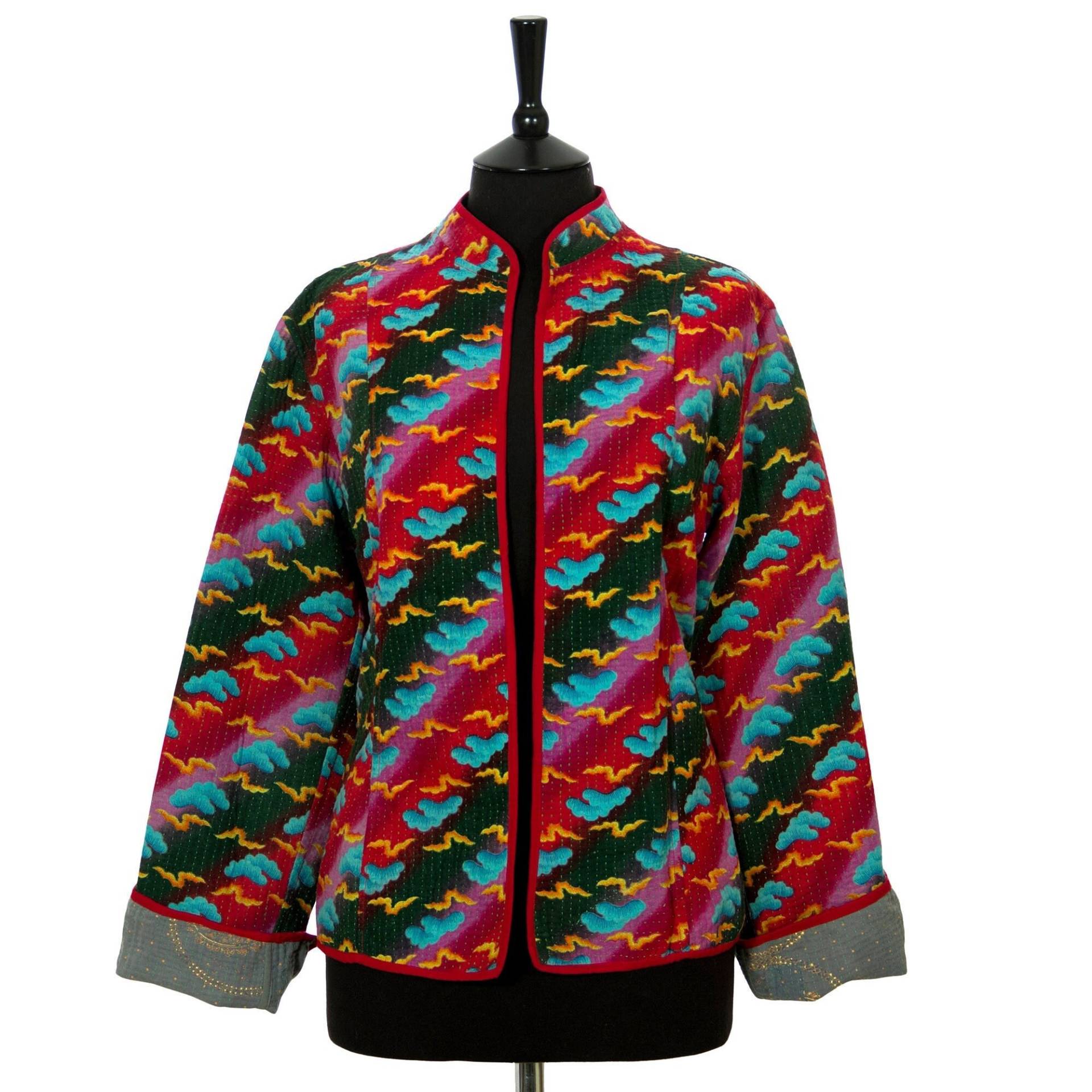xx Groß - Baumwolle Kantha Wendejacke, Kantha Jacke, Handgenähte Mantel, Boho Offene Vorderseite, Sale von CamillaCostello