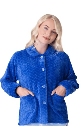 Camille Damen Supersoft Fleece Bettjacke - Geprägtes Luxus-Kragen Warmes Schlafoberteil - Geknöpft Und Langärmelig 38-40 Blue von Camille