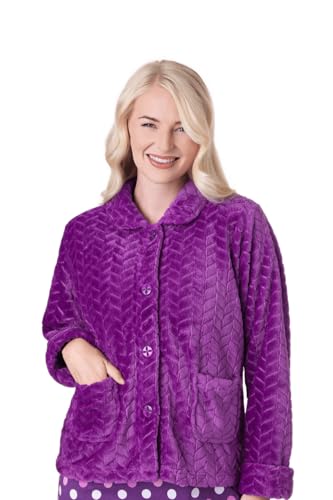 Camille Damen Supersoft Fleece Bettjacke - Geprägtes Luxus-Kragen Warmes Schlafoberteil - Geknöpft Und Langärmelig 42-44 Purple von Camille
