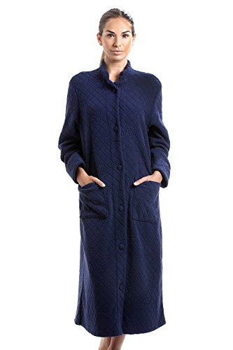 Camille Damen Weiches Fleece Florale Durchlänge Button Up Hausmäntel 48-50 Navy Blue von Camille