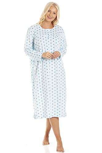 Camille Klassische Langarm Polka Dot Weiche Fleece Nachthemden 50-52 Blue von Camille