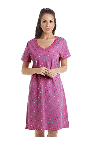Damen Nachthemd für den Sommer weiche Baumwolle Prints 42-44 Pink Star von Camille