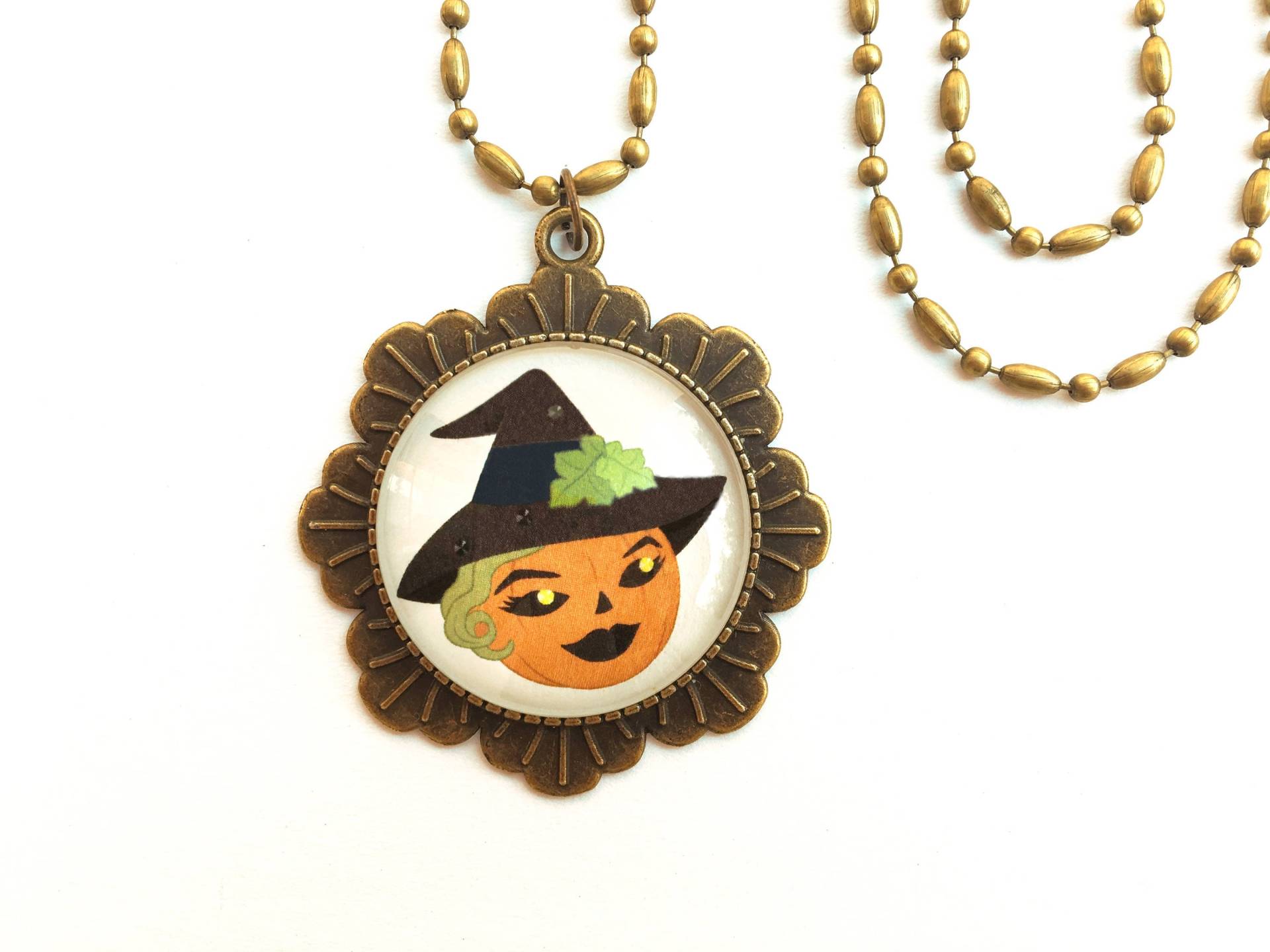 Jack O "Lantern Hexe Gal Glaskuppel Halskette Jack O "Lantern Hexe Gal Glaskuppel Halskette von CamilleStancinLA