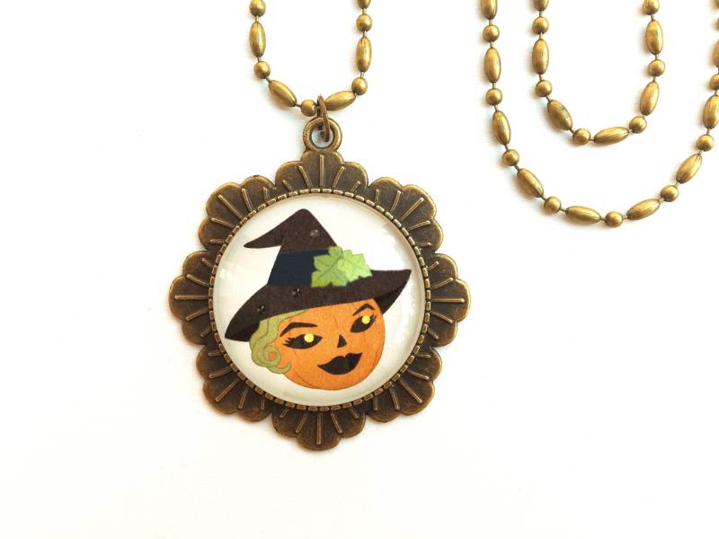 Jack O "Lantern Hexe Gal Glaskuppel Halskette Jack O "Lantern Hexe Gal Glaskuppel Halskette von CamilleStancinLA