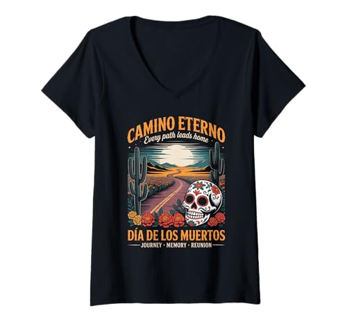 Damen Dia de los Muertos - Spiritueller Straßen-Zuckerschädel T-Shirt mit V-Ausschnitt von Camino Eterno Dia de los Muertos