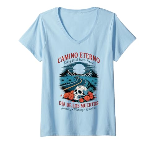 Damen Dia de los Muertos - Tag der Toten Ewige Straße T-Shirt mit V-Ausschnitt von Camino Eterno Dia de los Muertos
