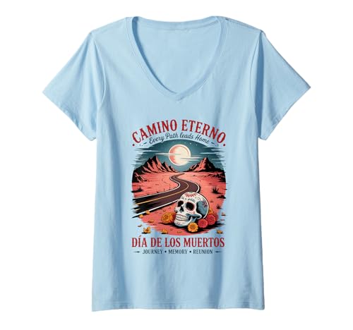 Damen Tag der Toten Ewige Straße - Dia de los Muertos T-Shirt mit V-Ausschnitt von Camino Eterno Dia de los Muertos