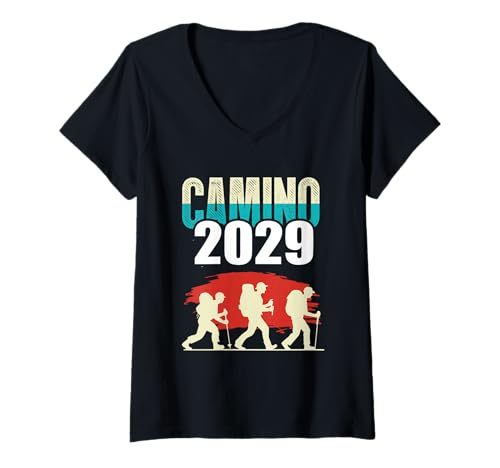 Damen Camino de Santiago 2029 Shirt Wandern Pilgern Buen Camino T-Shirt mit V-Ausschnitt von Camino Santiago Pilgern Wandern