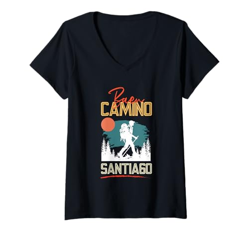 Damen Camino de Santiago Shirt Wandern Pilgern Buen Camino Geschen T-Shirt mit V-Ausschnitt von Camino Santiago Pilgern Wandern