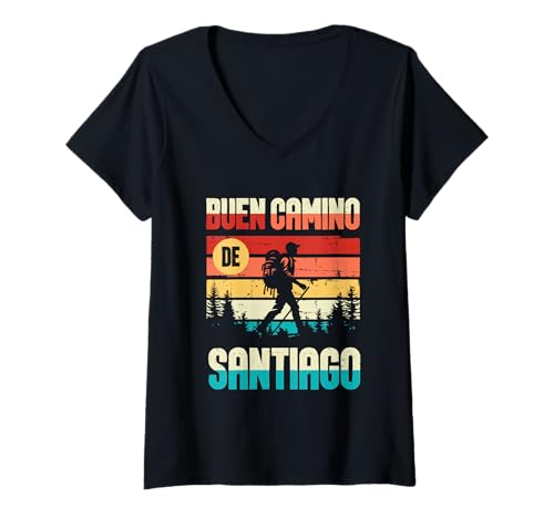 Damen Camino de Santiago Shirt Wandern Pilgern Buen Camino Geschen T-Shirt mit V-Ausschnitt von Camino Santiago Pilgern Wandern