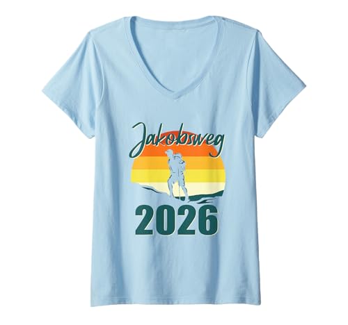 Damen Camino de Santiago 2026 Shirt Wandern Pilgern Buen Camino T-Shirt mit V-Ausschnitt Damen Camino de Santiago 2026 Shirt Wandern Pilgern Buen Camino T-Shirt mit V-Ausschnitt von Camino de Santiago Hiking Pilgrimage Gift