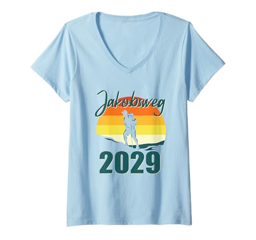 Damen Camino de Santiago 2029 Shirt Wandern Pilgern Buen Camino T-Shirt mit V-Ausschnitt Damen Camino de Santiago 2029 Shirt Wandern Pilgern Buen Camino T-Shirt mit V-Ausschnitt von Camino de Santiago Hiking Pilgrimage Gift