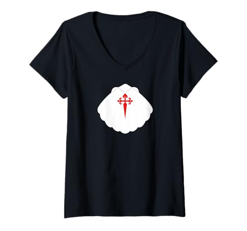 Damen Camino de Santiago Pilgern Jakobsweg Muschel Symbol Geschenk T-Shirt mit V-Ausschnitt Damen Camino de Santiago Pilgern Jakobsweg Muschel Symbol Geschenk T-Shirt mit V-Ausschnitt von Camino de Santiago de Compostela Pilger Julib Tees