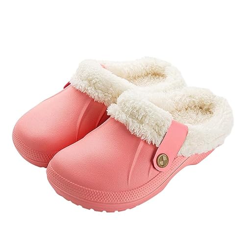 Camiraft Hausschuhe Damen Herren Clogs Gefüttert Winter Gartenschuhe Warm Gartenclogs Plüsch Pantoffeln Wasserdicht rutschfeste Outdoor Winterschuhe,Rosa von Camiraft