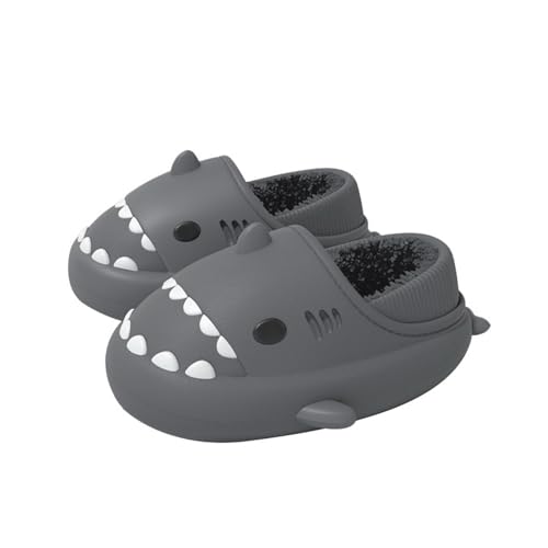 Camiraft Unisex Kinder Winter Schlappen Warme Gefüttert Hai Hausschuhe Jungen Mädchen Shark Pantoletten Weichem rutschfeste Gartenschuh Slides wasserdicht Baumwollschuhe Slipper von Camiraft