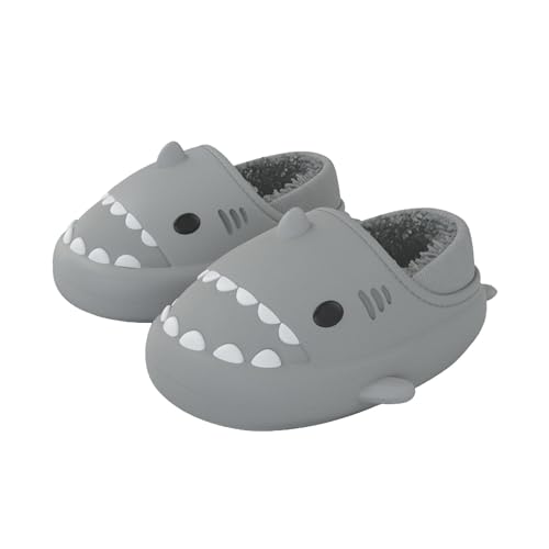 Camiraft Unisex Kinder Winter Schlappen Warme Gefüttert Hai Hausschuhe Jungen Mädchen Shark Pantoletten Weichem rutschfeste Gartenschuh Slides wasserdicht Baumwollschuhe Slipper von Camiraft