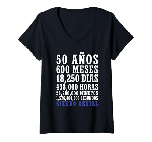 Damen Camiseta Cumpleaños 50 1970 50 Años en Minutos y Segundos T-Shirt mit V-Ausschnitt von Camiseta Cumpleaños 50 1970