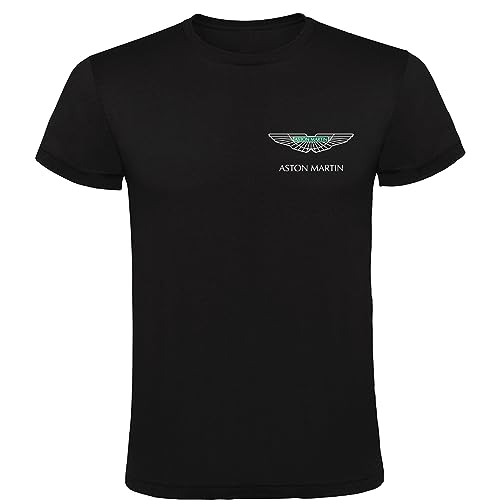 Camiseta Aston Martin Logo Schwarz Herren 100% Baumwolle Größen S M L XL XXL Kurzarm T-Shirt, Schwarz , L von Camiseta