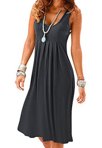 Camisunny Damen Casual Loose Tank Kleider Ärmellos Strand Urlaub Kleid Swing Plissee U Ausschnitt Mode Weich, 01 Deep Grey, X-Groß von Camisunny
