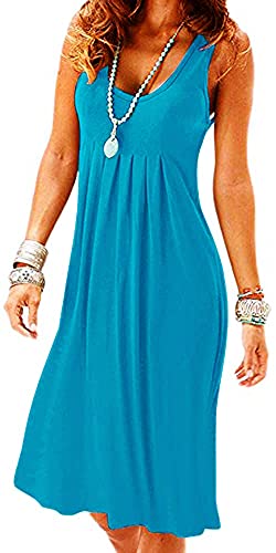 Camisunny Damen Casual Loose Tank Kleider Ärmellos Strand Urlaub Kleid Swing Plissee U Ausschnitt Mode Weich - Blau - X-Groß von Camisunny