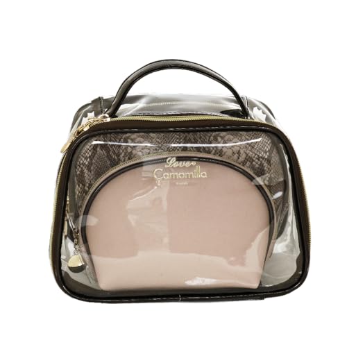 Camomilla 3er-Set Damen Kosmetiktaschen, Kunstleder und PVC, Kollektion Couture, Größe S, Farbe Braun-Python von Camomilla