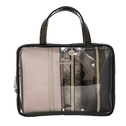 Camomilla 4er-Set Damen Kosmetiktaschen, Kunstleder und PVC, Kollektion Couture, Größe M, Farbe Braun-Python von Camomilla