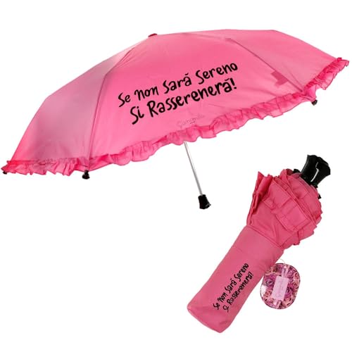 Camomilla Damen Mini Regenschirm, Taschenschirm, Rosenförmige Applikationen, Farbe Rosa von Camomilla