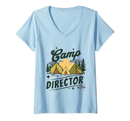 Damen Mitarbeiter des Camp-Direktors im Retro-Sommercamp im Freien, Natur, Crew T-Shirt mit V-Ausschnitt Damen Mitarbeiter des Camp-Direktors im Retro-Sommercamp im Freien, Natur, Crew T-Shirt mit V-Ausschnitt von Camp Camping Summer Staff Tee