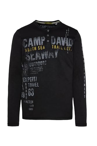 Camp David Herren Henley-Langarmshirt mit Logo Artworks Black XXL von Camp David