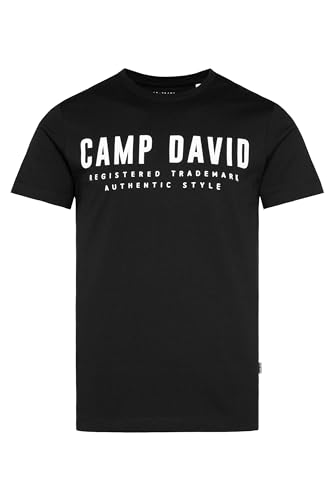 Camp David Herren Basic Logo T-Shirt, 100% Baumwolle, Rundhalsausschnitt, Regular Fit, Black, L von Camp David