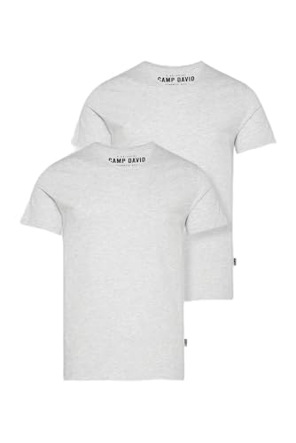 Camp David Herren Basic T-Shirt V-Neck 2er-Pack Grey Melange M von Camp David