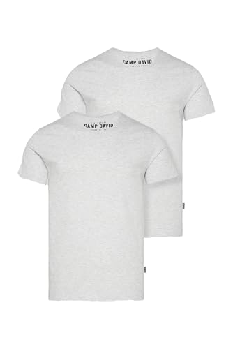 Camp David Herren Basic T-Shirt V-Neck 2er-Pack Grey Melange S von Camp David