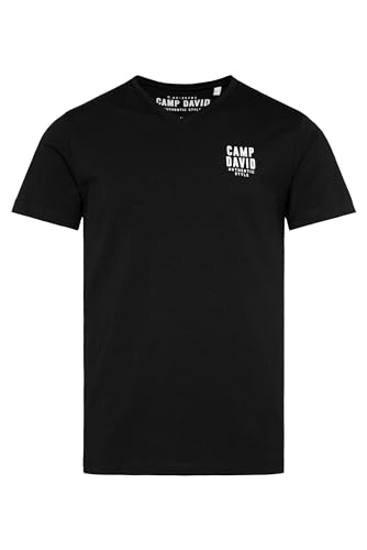 Camp David Herren Basic T-Shirt V-Neck mit Logo Print Black XL von Camp David
