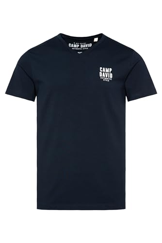 Camp David Herren Basic T-Shirt V-Neck mit Logo Print Blue Navy S von Camp David
