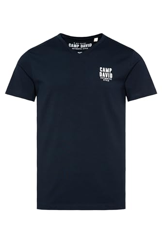 Camp David Herren Basic T-Shirt V-Neck mit Logo Print Blue Navy XXL von Camp David