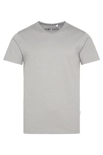 Camp David Herren Basic T-Shirt V-Neck mit Used-Kante Polo Grey, L von Camp David