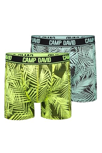 Camp David Herren Boxershorts mit All Over Print, 2er-Pack Aqua/Neon Lime XXXL von Camp David
